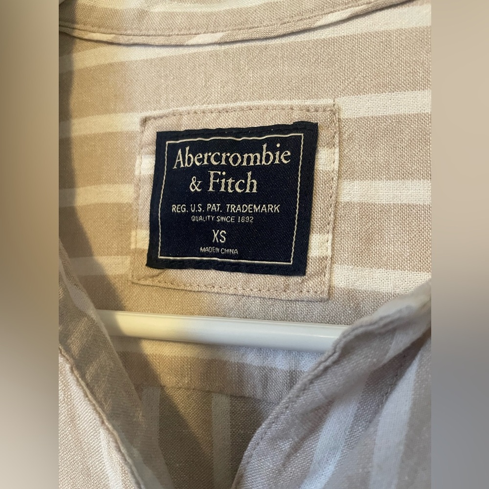 Abercrombie & Fitch Linen Tan & White Stripe Short Sleeve Blouse Top Size XS - Picture 3 of 11